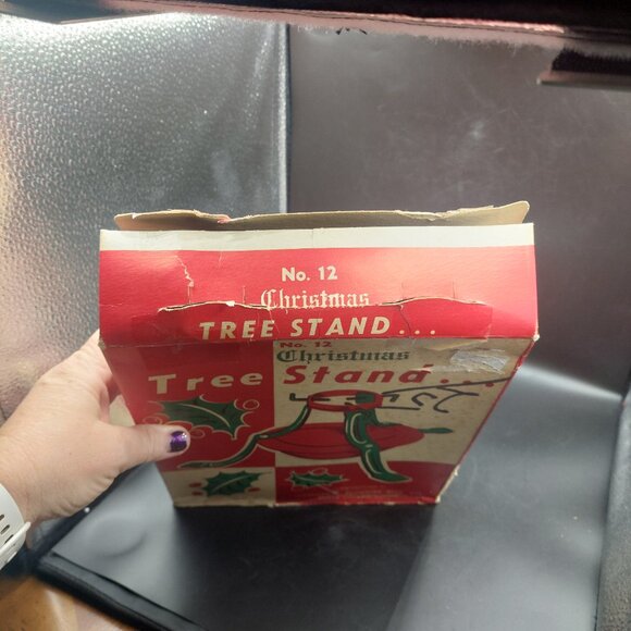 Vintage Metal Christmas Tree Stand w/Box Red Green Hamilton Monroe No. 12 - Picture 9 of 10